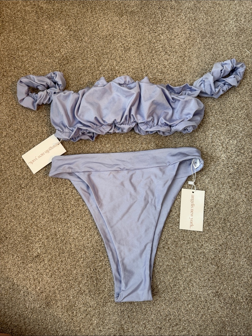 Lilac Ruched Bikini Set with Scrunch Strap Top